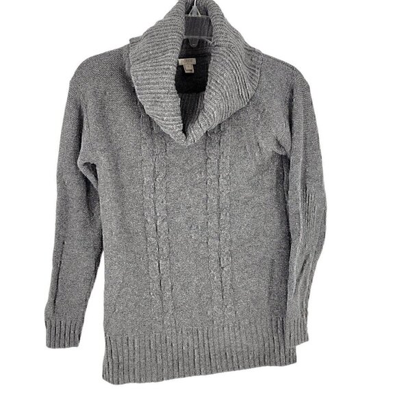 J Crew Factory Cowl Neck Cable Knit Sweater Gray Small wool blend - Picture 1 of 4